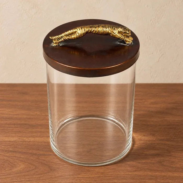 Frasco de Vidro com Jaguar Dourado